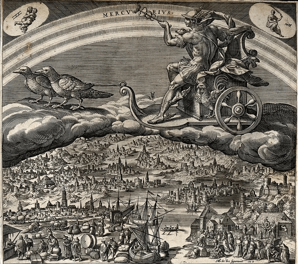 Mercury in his chariot, riding heavens